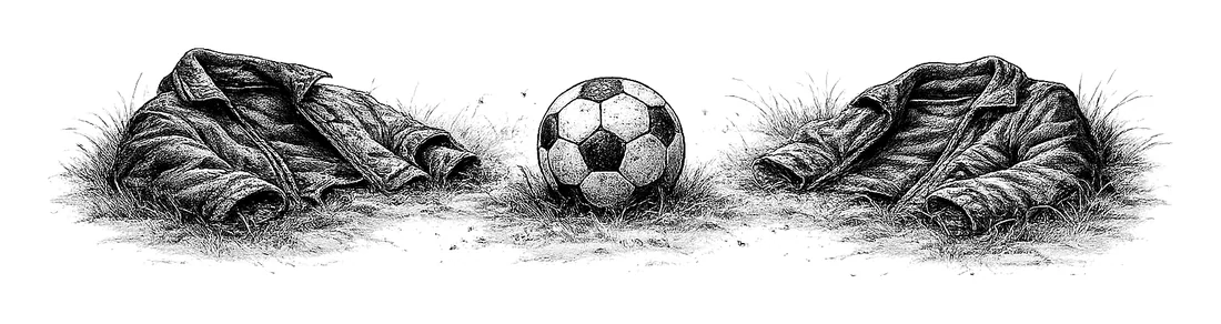 Original book illustration showing two jackets and a football